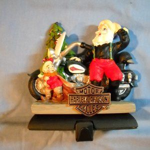 VINTAGE 1997 Harley Davidson Elf & Santa North Pole Christmas Stocking Hol w/Box